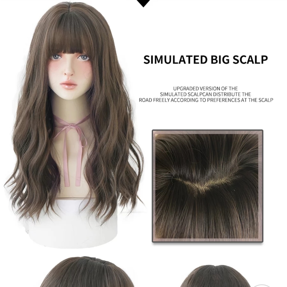 Dark brown wig with bangs